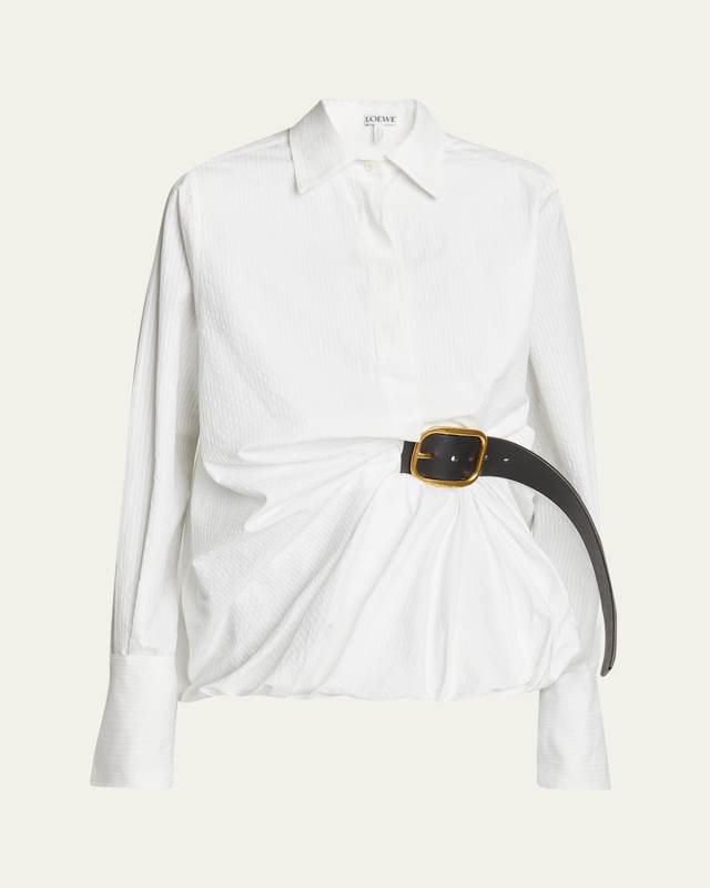 Belted Balloon-Hem Blouse